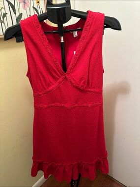Cute Red Dress , Sleeveless V-Neck Dress